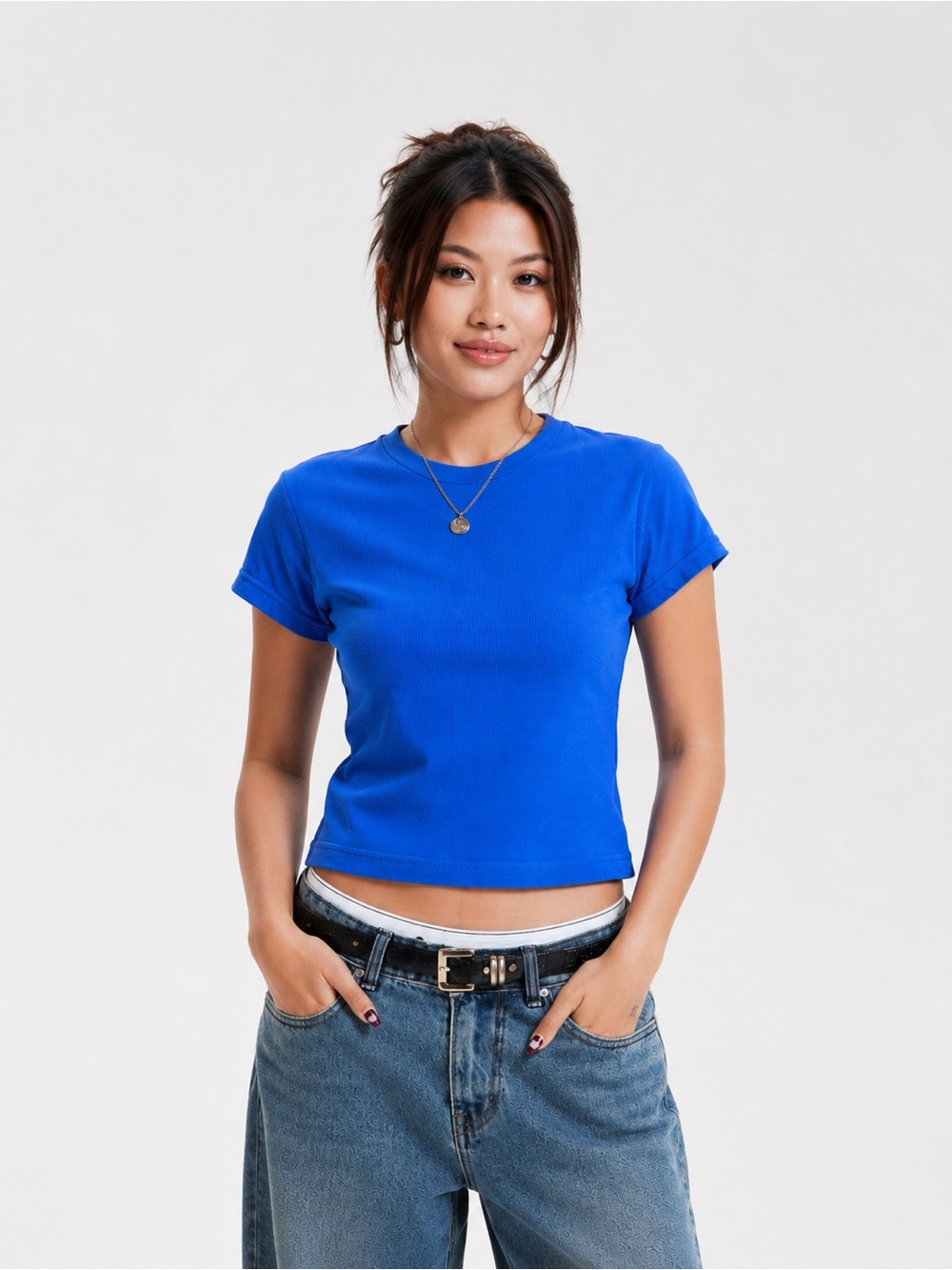 Cyrus Ribbed Crew Crop Baby Tee - Bright Blue